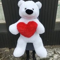 Мега белый медведь с сердцем, 95 см