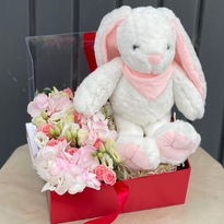 Box with flowers and bunny