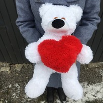 White teddy bear with heart, 45sm