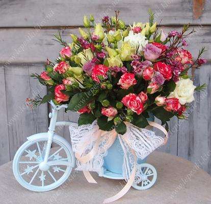 Big bike made of flowers