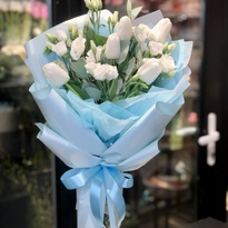 Bouquet with tulips and eustoma