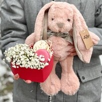 Gift set with flowers and a toy
