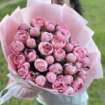 Bouquet of 35 bright pink peonies