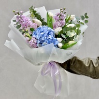 Bouquet with hydrangea and tulips