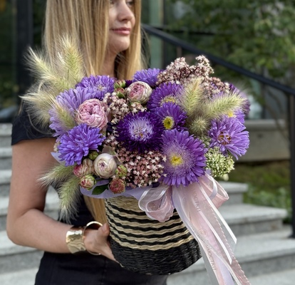 Flowers in a wicker basket