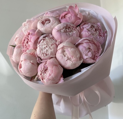 A bouquet of 15 pink peonies